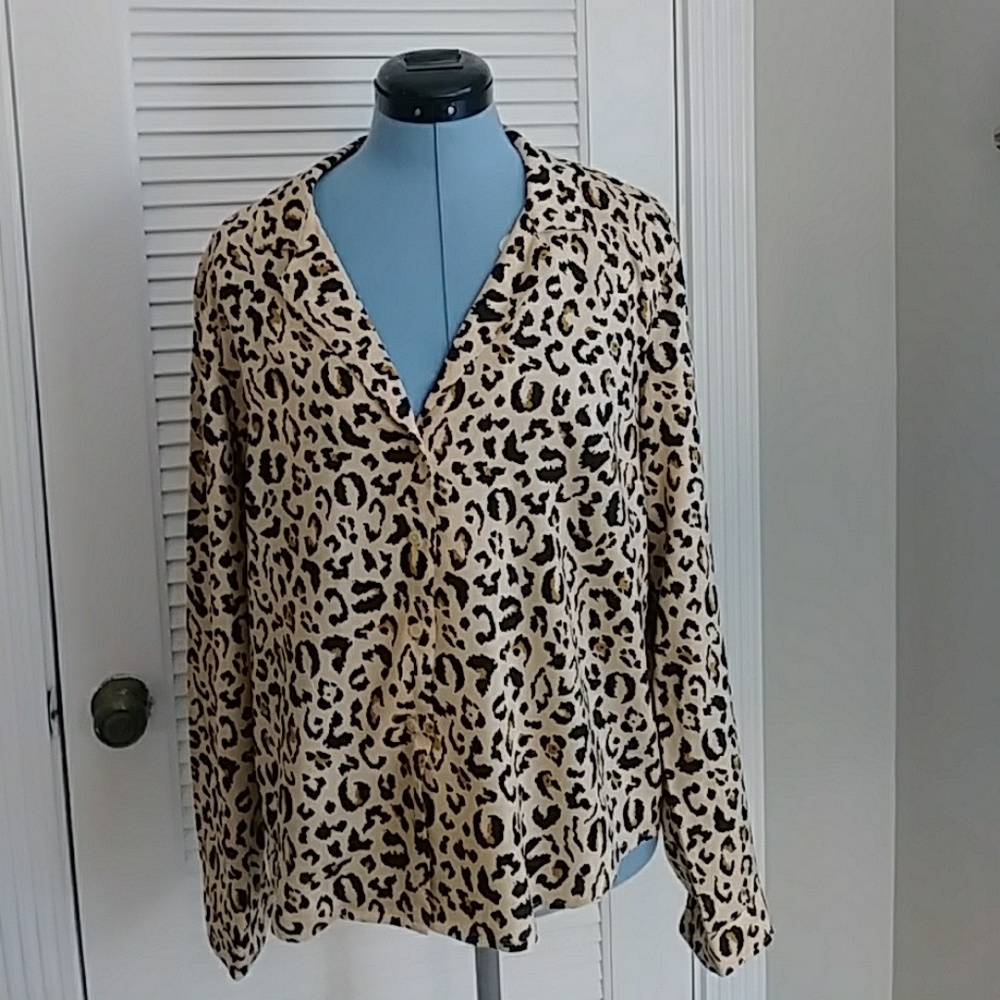 Button down blouse. Animal print